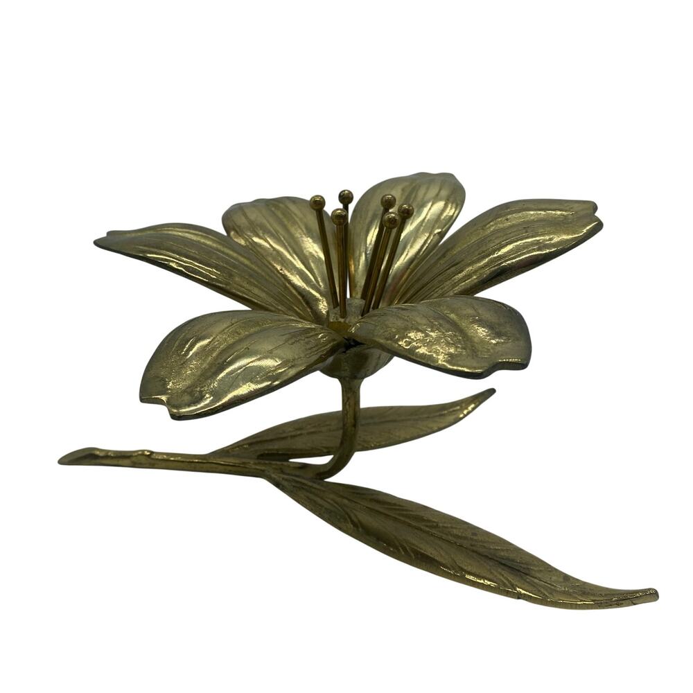 Brass Lotus Lily Flower Ashtray Mid Century Modern Set of 6 Hollywood Regency